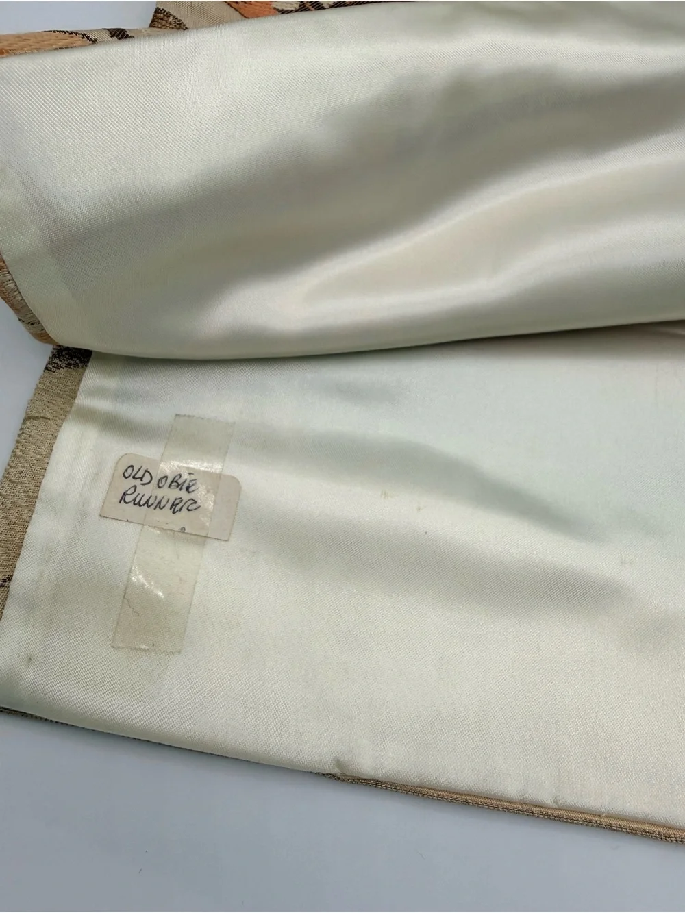 Vintage Japanese Obi Sash/Runner with Peach, Sage & Beige Fan Palette